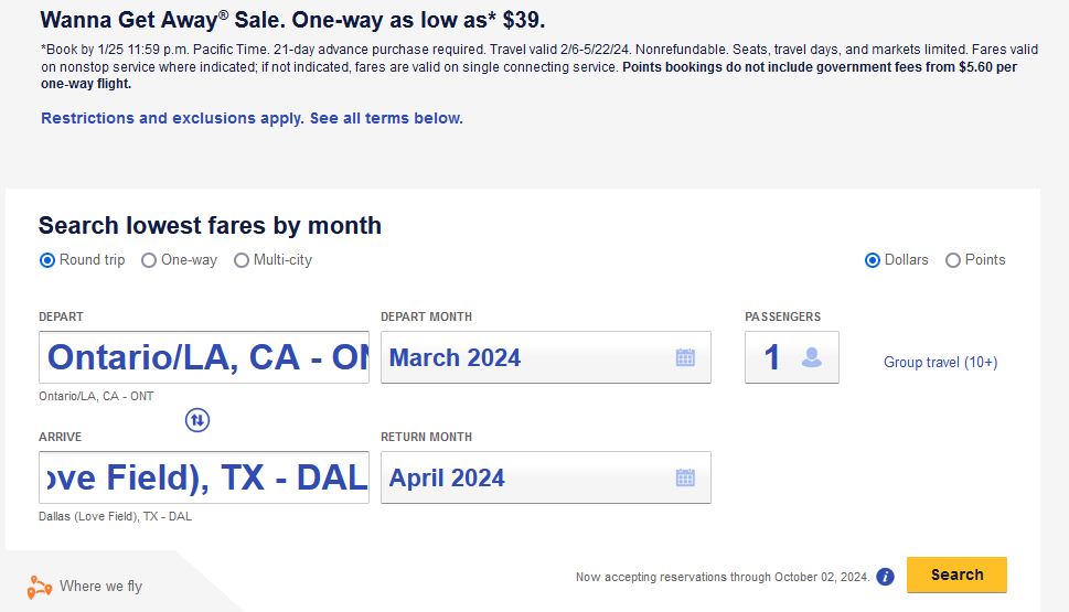 southwest airlines sale $69