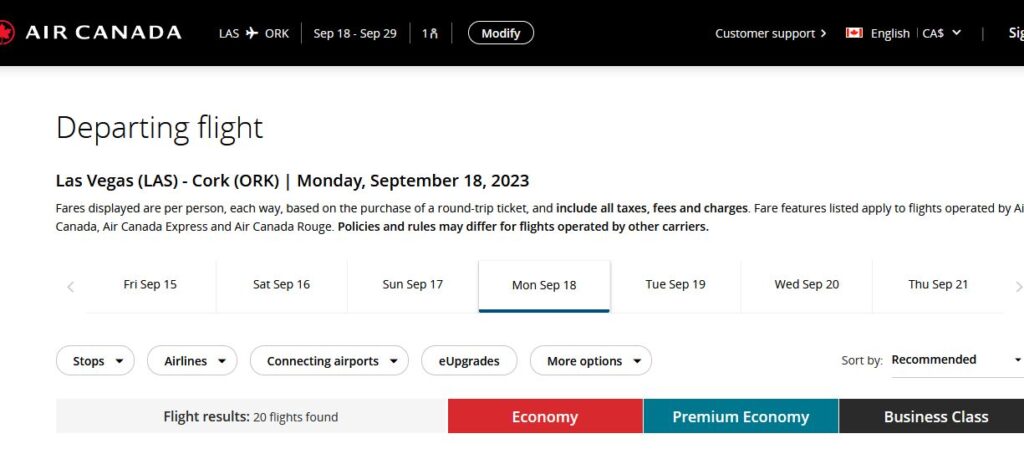 Air canada seat selection 1