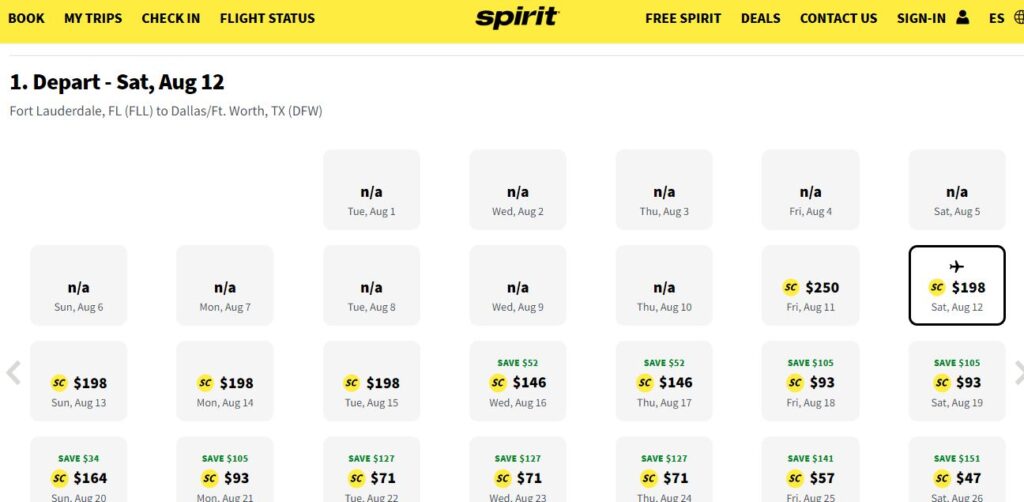 spirit airlines low fare calender.JPG 3