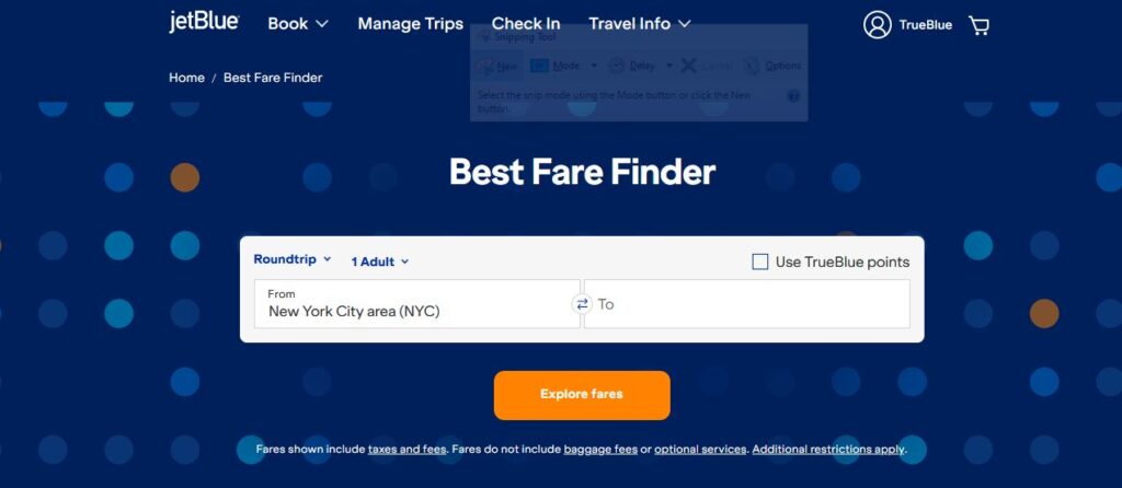 jetblue low fare calendar